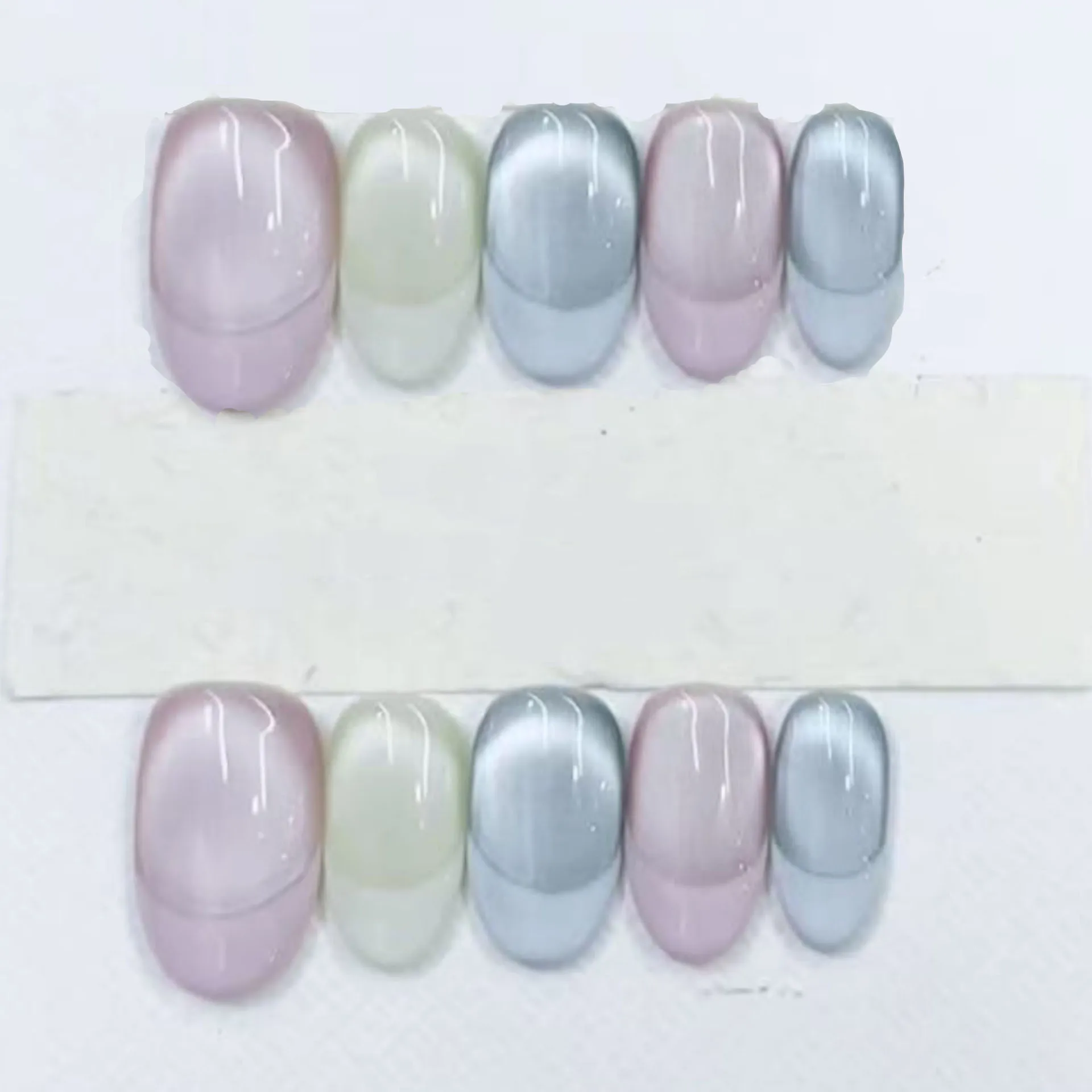 

10pcs French Colorful Handmade Fake Nails Art Simple Mid-length Oval False Nail Tips Reusable Cat's Eye Press on Nails for Women