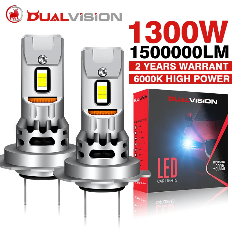 

Dualvision 2PCS H7 LED Headlights 1300W 1500000LMCanbus No Error 9054 CSP Car Headlamp 1: 1 Size Mini Diode Turbo Lamp Plug&Play