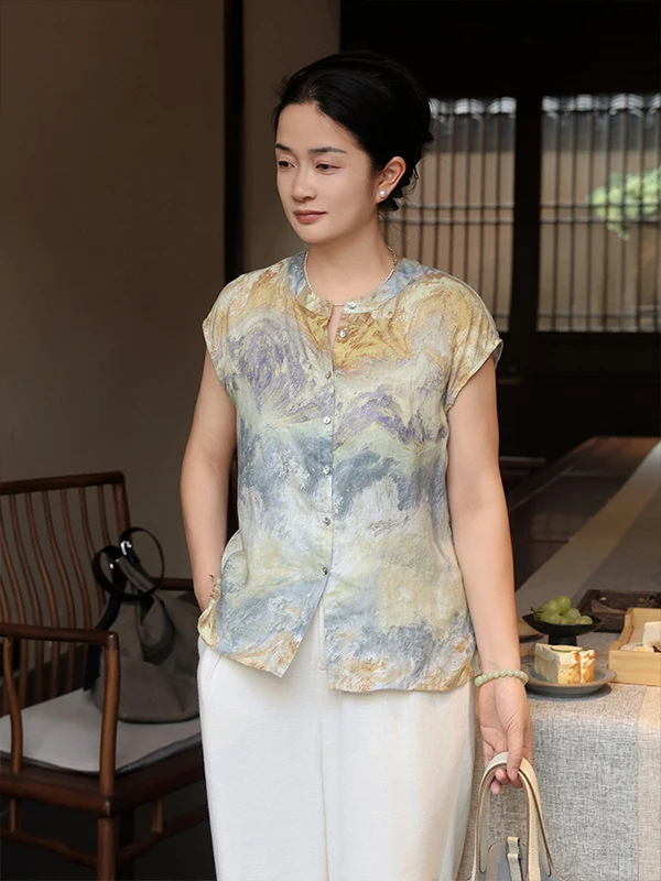 

Casual Han Haax Oil Painting Sle Women's irt ort Sve Loose Fit Summer 2026 Faion Small Top by Ma Xiang