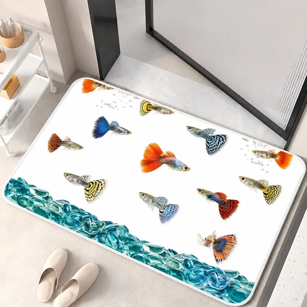 Crystal Aquarium Fish Collection Floor Mat Flannel Rug Soft Non Slip Washable Door Mat for Bathroom Bedroom Kitchen Home Decor