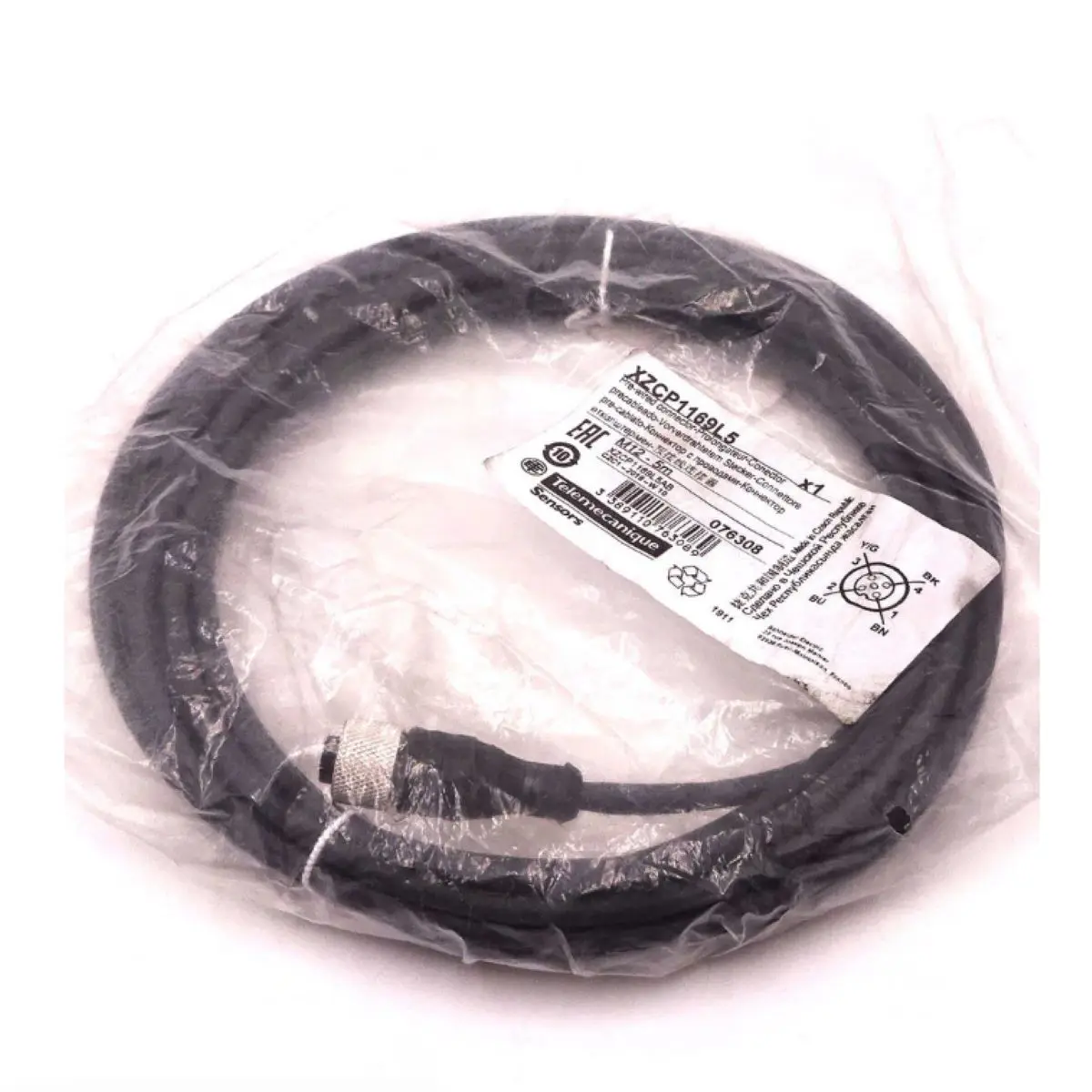 

XZCP1169L5 Pre wired connectors XZ, straight female, M12, 4 pins, cable PUR 5 m