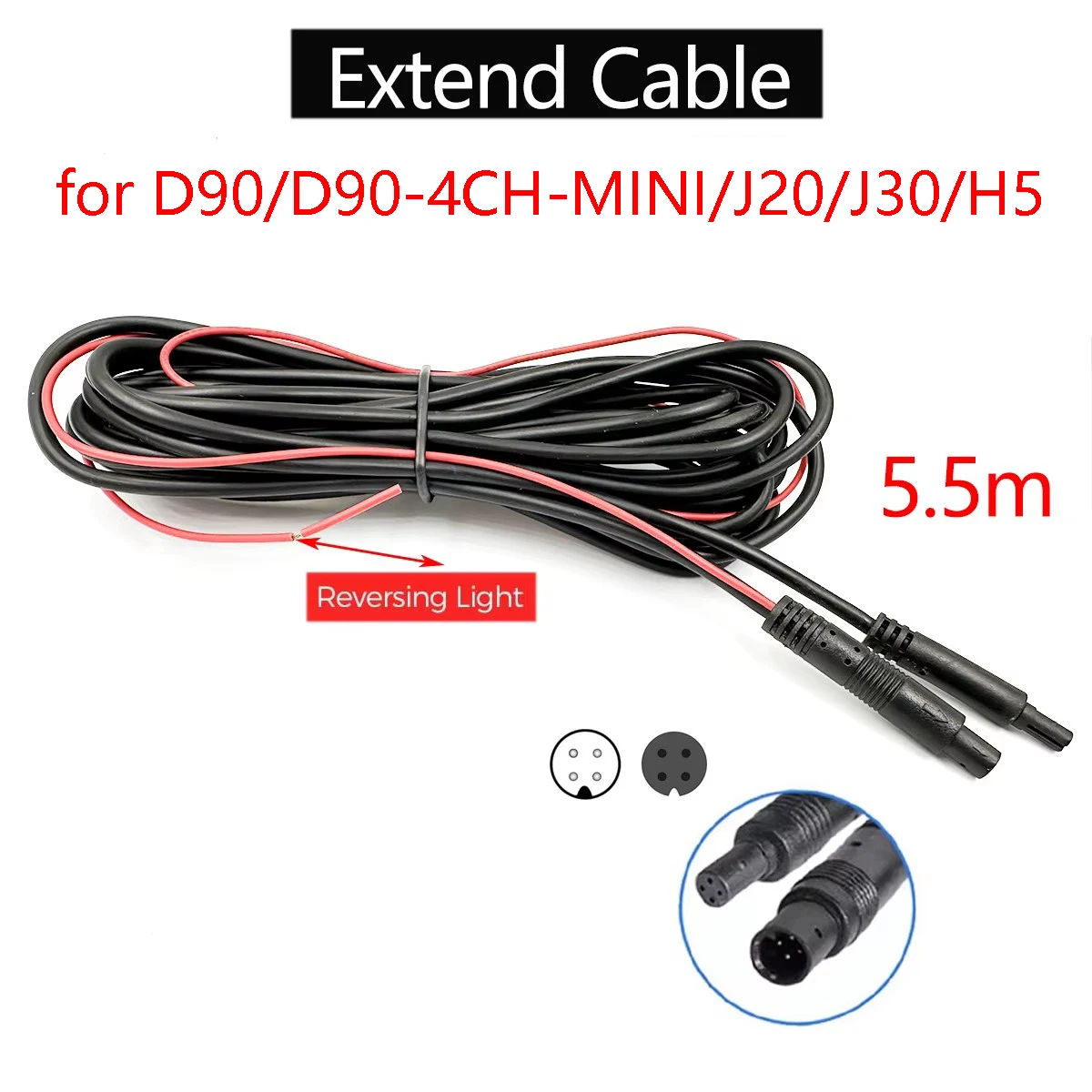 for PRUVEEO Rearview Camera 5.5m Extension Cable for D90/D90-4CH-MINI/J20/J30/H5 Dash Cam, Reverse Backup Camera Long Replacemen