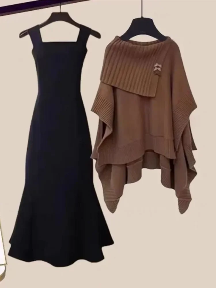 Winter Set Gentle 2024 Winter Design New Women's Wear Korean Edition Loose Knitted Sweater Dress Two Piece Set