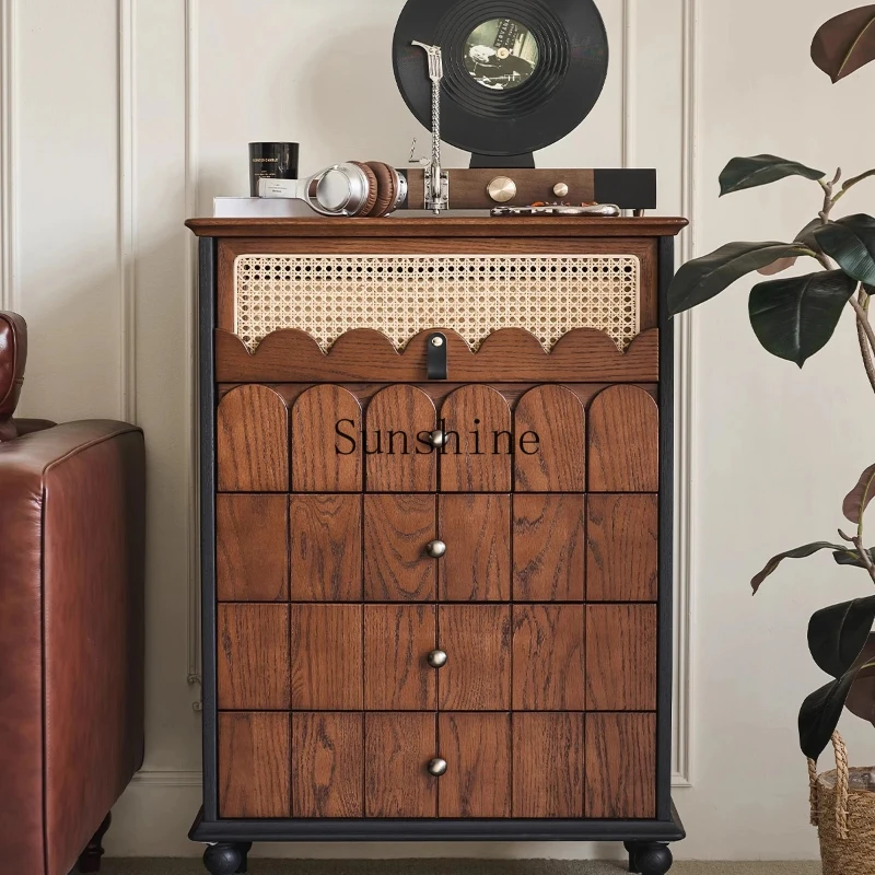 

French style, living room solid wood six-bucket storage cabinet against the wall retro bedroom storage, can be customized