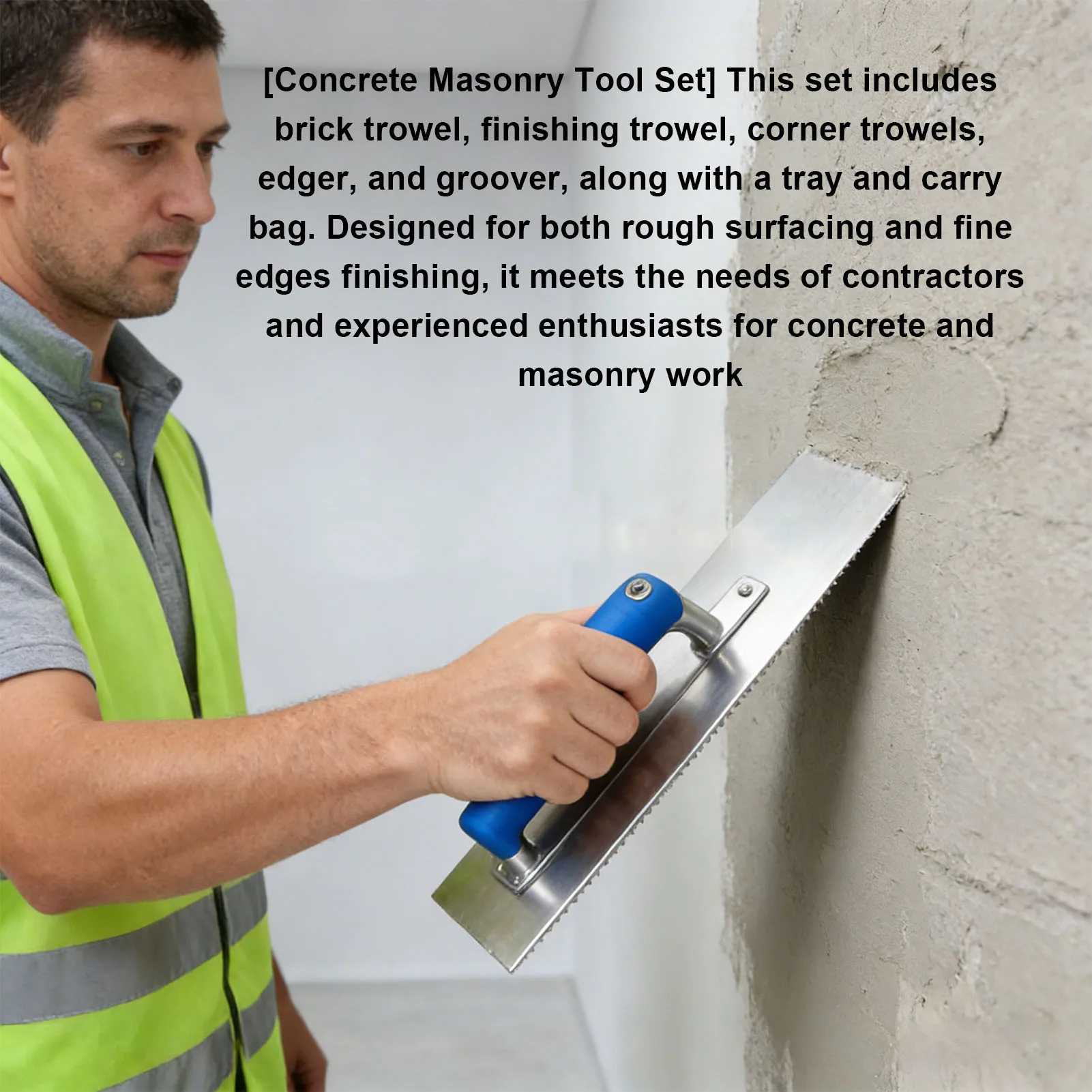Concrete Trowel Set Inside Outside Corner Hand Trowels Bricklaying Plastering Tools with Pan and Portable Storage Bag