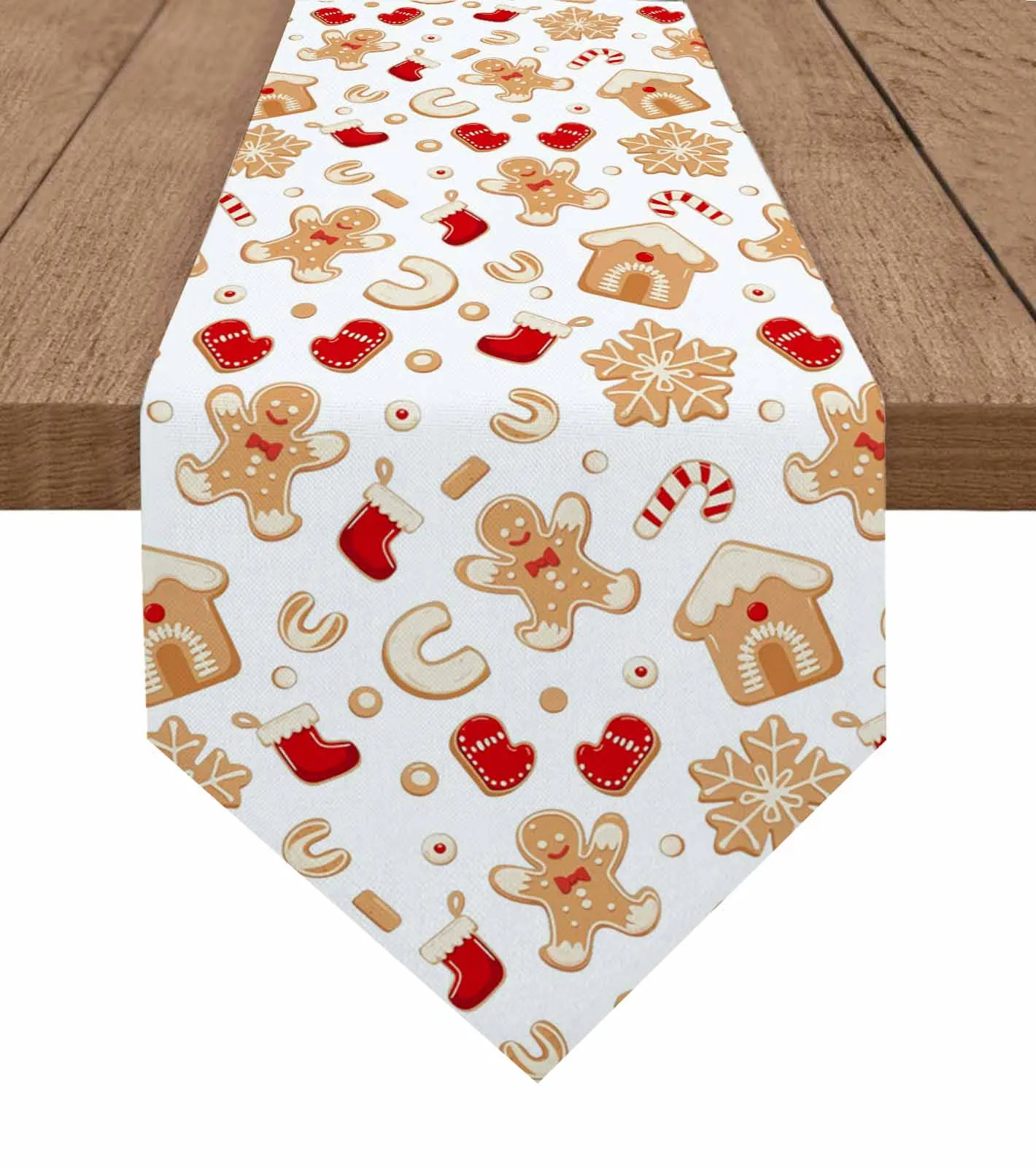 

Christmas Gingerbread Man Art Table Runner Cover Cotton Linen Wedding Table Decor Tablecloth Kitchen Decor