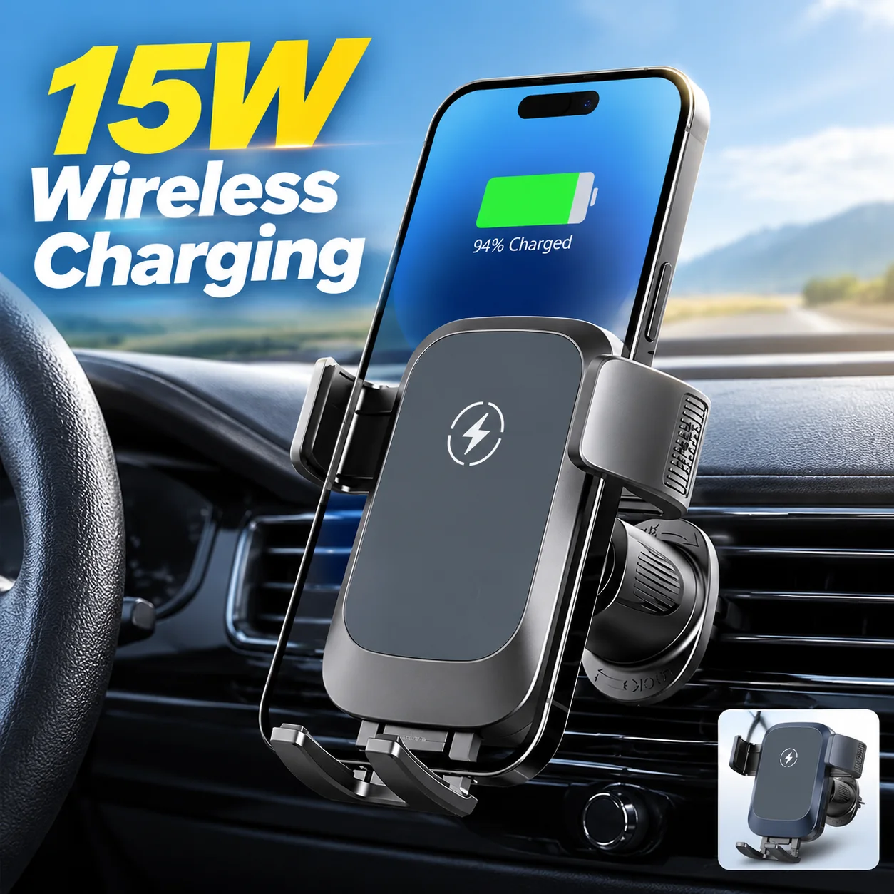 Car Wireless Charger Phone Holder 15W Air Vent Magnetic Car Mount 360 Rotation Universal for Cell Phone