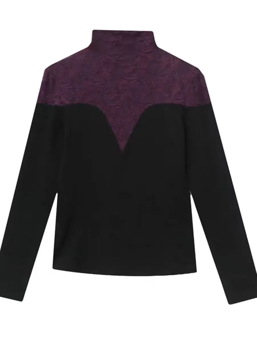 여성용 스플라이싱 풀오버 티셔츠, 터틀넥, 면, 슬림 플레어 슬리브, 보터밍, 스위트 S-4XL, 가을, 겨울