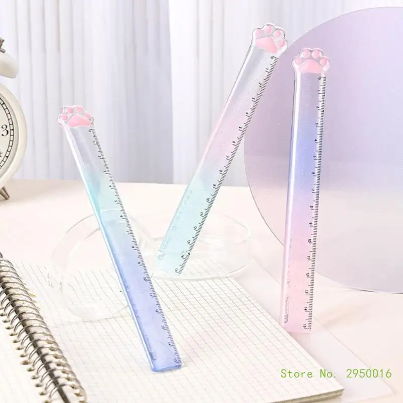 2 Pieces Cartoon Drawing Ruler Color Paw Ruler Multifunctional Ruler Student Drawing Tool for Scrapbooking