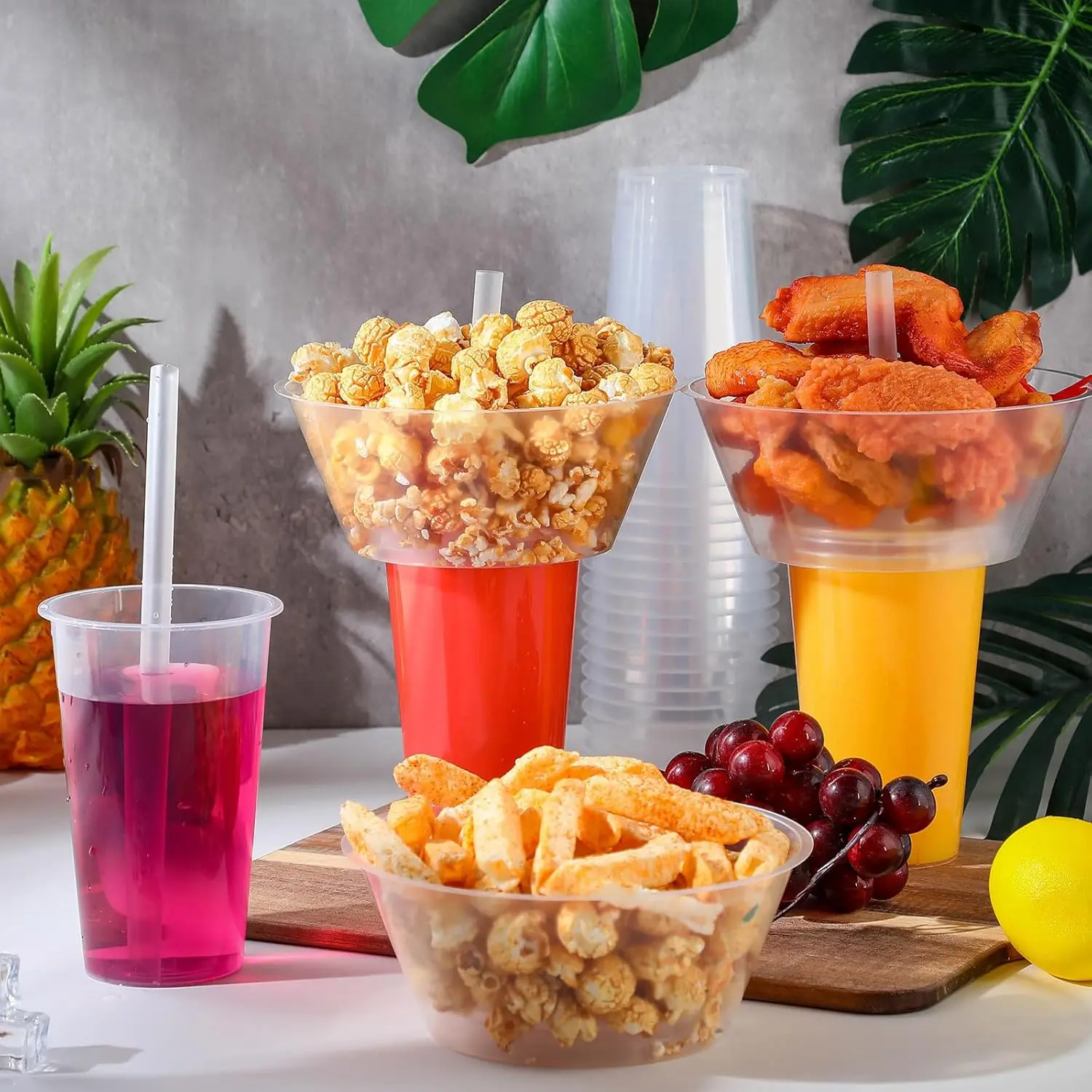 40 Set Disposable Snack Bowl and Drink Cup Set in One for Your Party Takeaway Container for Drink Beverage Transparent Protest