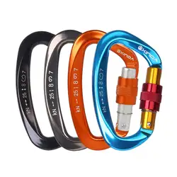 25KN Mountaineering Caving Rock Climbing Carabiner D Shaped Safety Master Screw Lock Buckle Camping Keyring 6 Colors