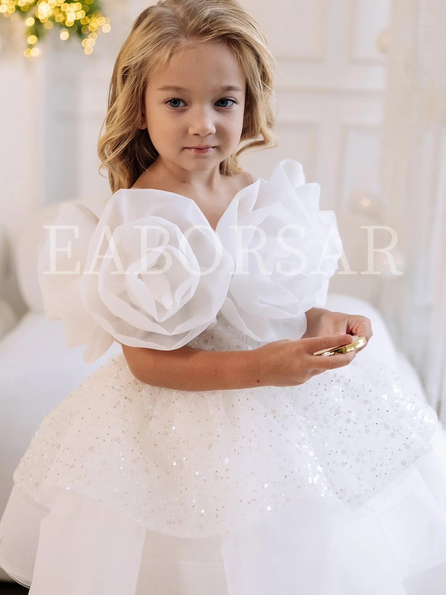Luxurious White Baby Girls Dresses Tulle Tiered Infant Girls Birthday Party Gown Christmas New Year Dress Gift 1-11Years