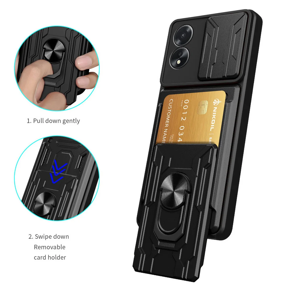 

Защитный чехол для камеры с слотом для карт для Oppo A38 A18 A98 A17 A78 A58 A57 A55 A77 A36 A76 A94 A53 A72 A54 A16 A9 Armor Ring