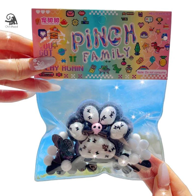 ก้อนน้ําแข็งที่มีสีสันความเครียดบรรเทา Pinch ของเล่นน่ารัก Cat Paw Bow หัวแมวบีบของเล่นสําหรับเด็ก Creative Decompression ของเล่นขนาดเล็ก