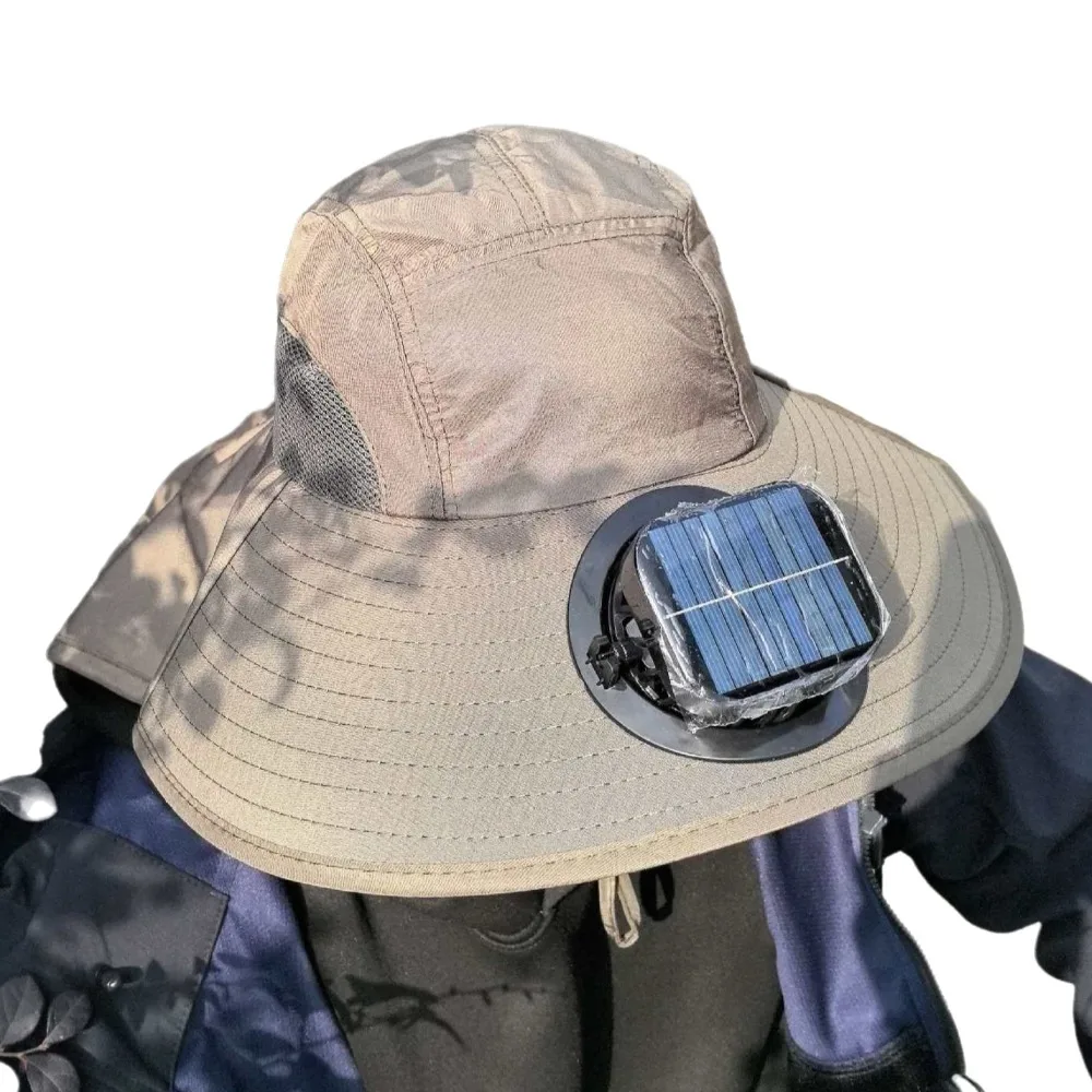 

Convenient Breathable Solar Fan Hat Strong Wind UV Protection Sun Hat with Fan Portable Wide Brim Fishing Bucket Hat Camping