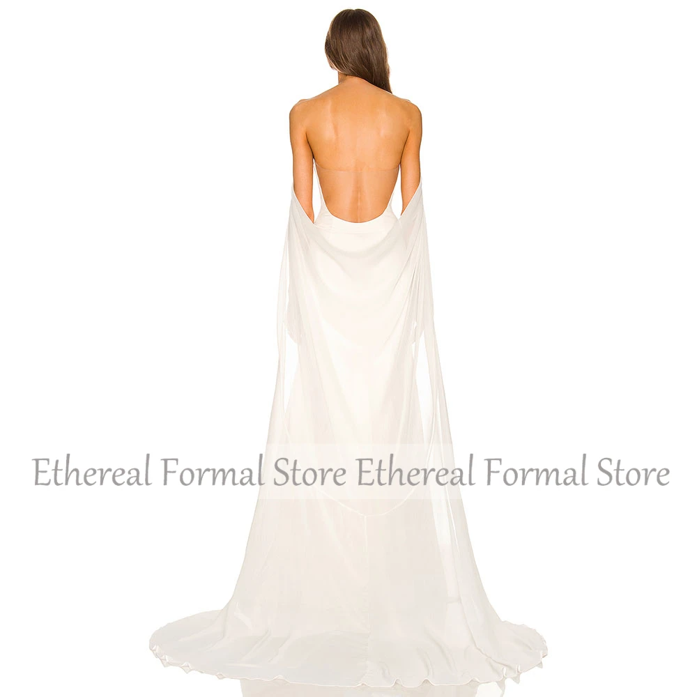 Elegant Ivory Chiffon Evening Gown For Wedding Mermaid Formal Party Dress Floor Length Strapless Prom Saudi Dress With Train