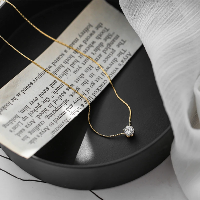 Peri'sbox داينتي الحد الأدنى سوليتير الزركون حلية قلادة مكافحة تشويه الفولاذ المقاوم للصدأ سلسلة مستديرة واضحة تشيكوسلوفاكيا حجر قلادة جديد