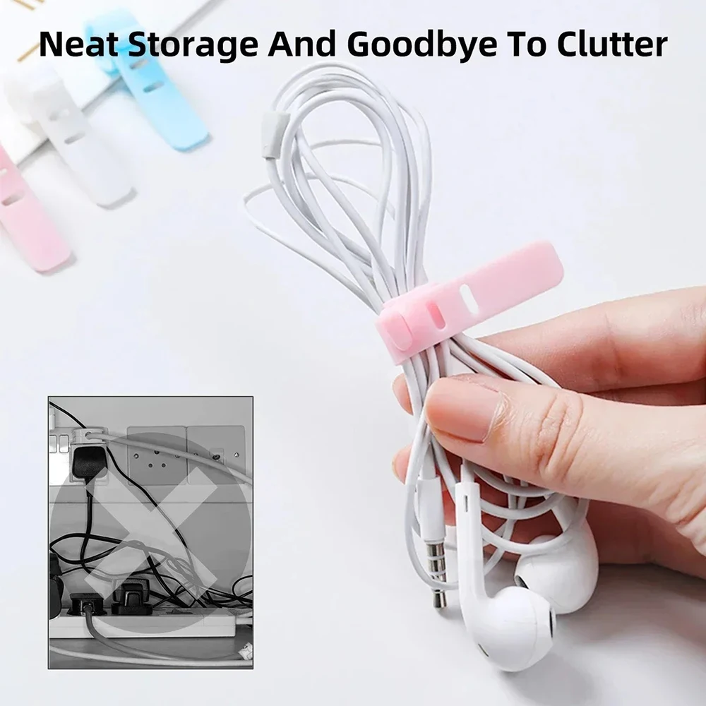1/5/10 PCS Silicone Cable Management Organizer Ties Clips for Charger Cord Mouse Earphone Data Line Winder Straps Holder view 4
