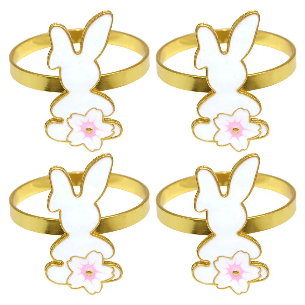

4Pcs Floral Bunny Napkin Rings Metal Rabbit Holder Easter Dinner Decor Spring Table Accessories Decorative Napkin Ring