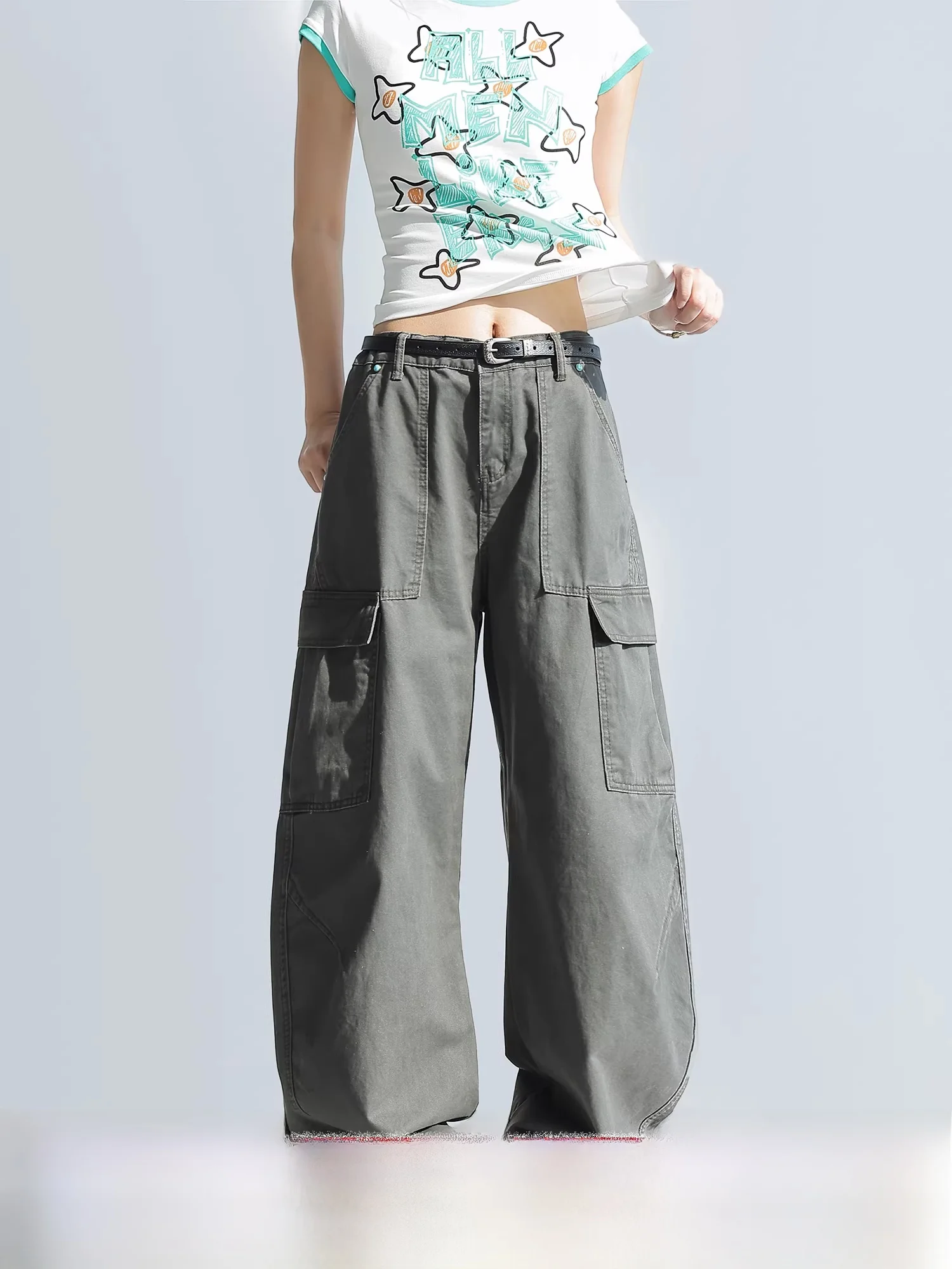 

Retro Wide Leg Workwear Pants Women's Loose Fit American Sle Cotton Denim Casual Comfortable Breathable Spring Season