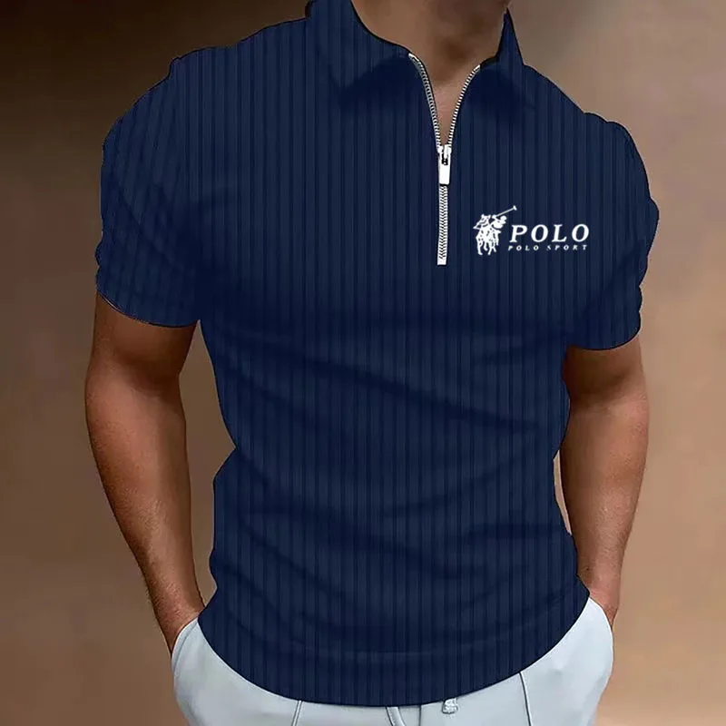 Shhirt-Polo de manga larga con cremallera para hombre, camiseta informal con estampado de solapa, talla grande, S-4 XL, 2024