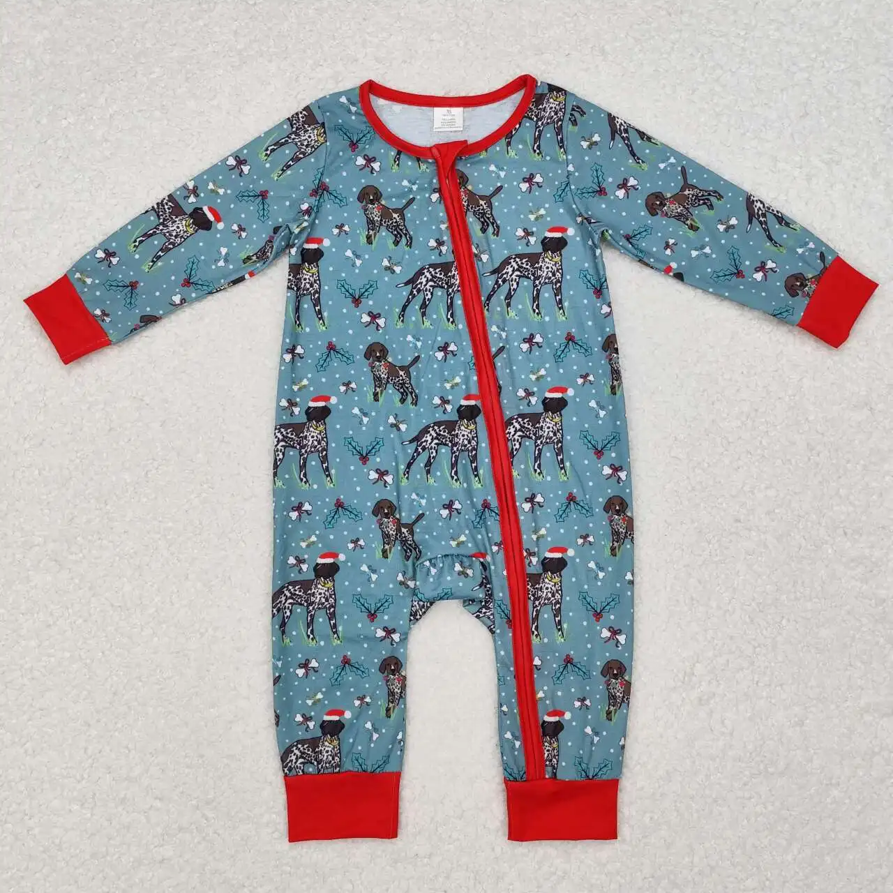 In Stock Christmas Dog Print Bamboo Fabric Soft Baby Boy Clothes Newborn Baby Zip Romper Sleepers Infant Cute Clothes New Design