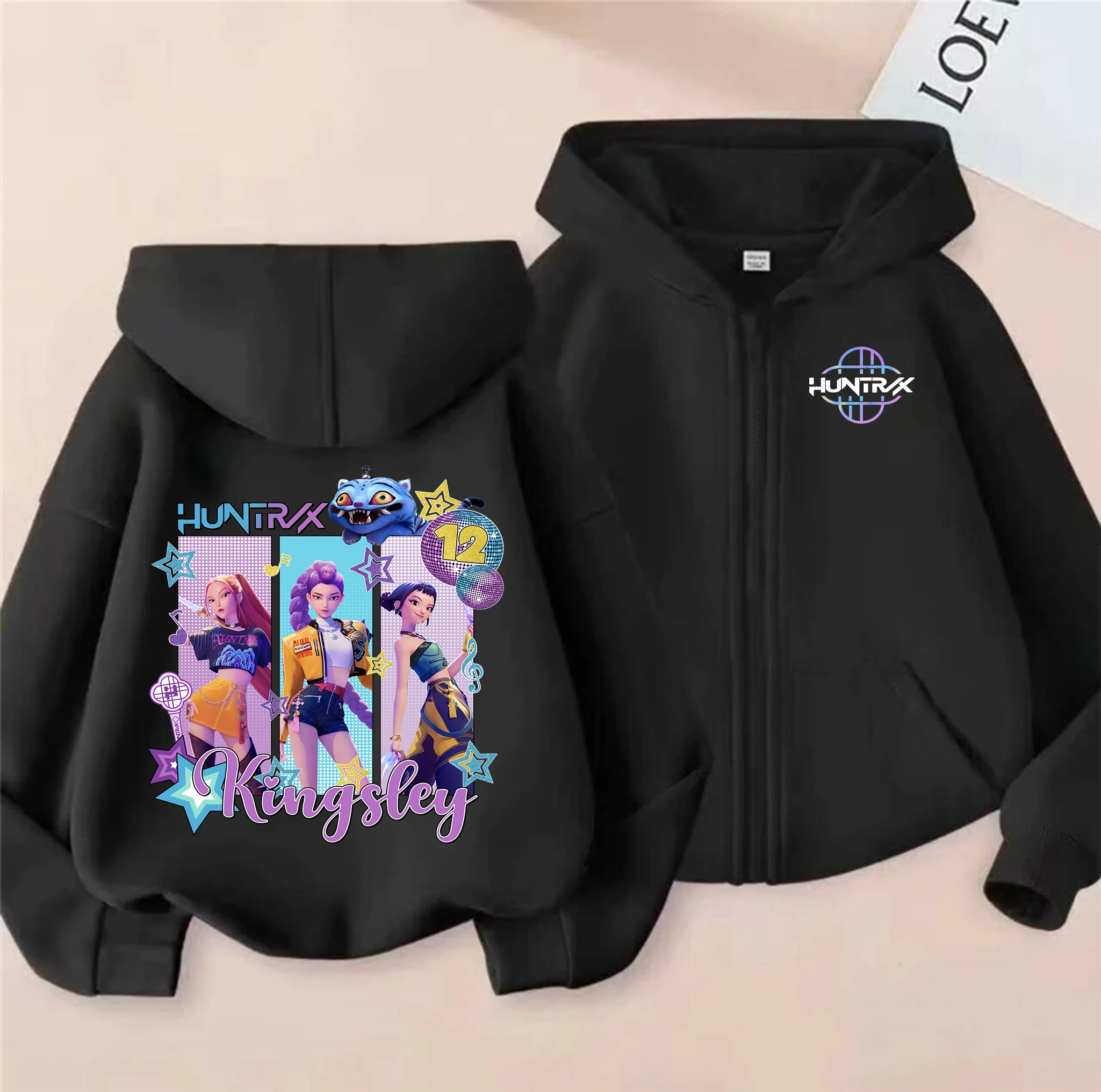 

New 2025 Children's Cotton Korean Wave Demon Hunter Printed Fashion Casual Movie Cartoon Boy and Girl Hooded Zipper Shirt
