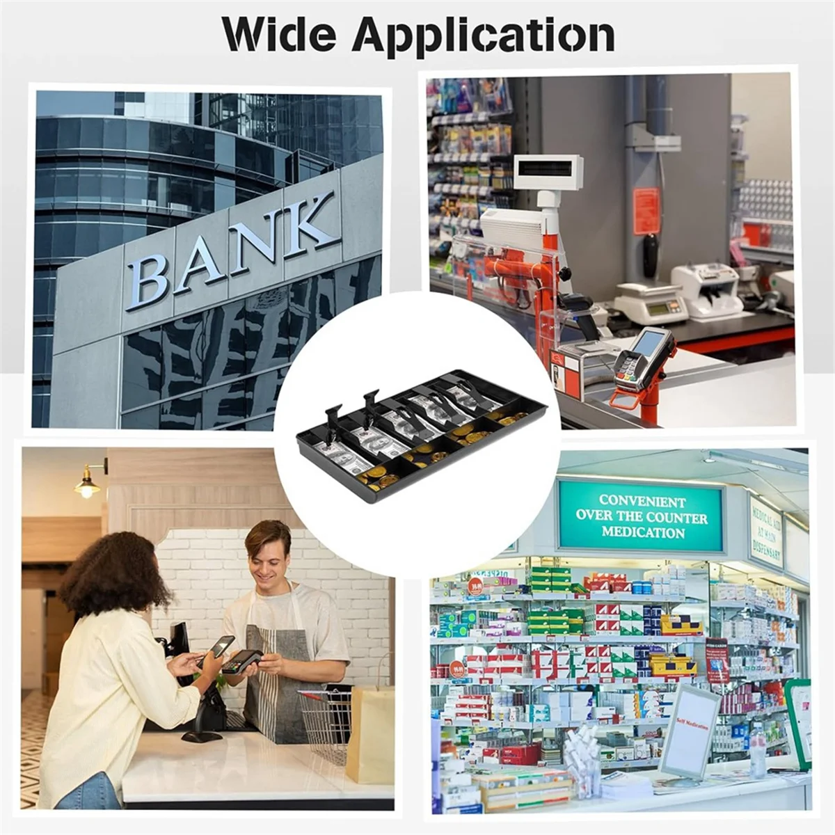 SLQZT Vassoio per contanti Vassoio per inserti per cassetti per registratore di cassa, 5 banconote e 4 scomparti per monete, custodia per soldi in ABS