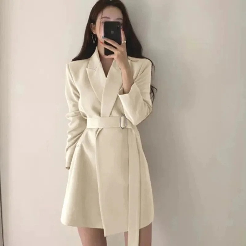 Abrigo de traje para mujer con cinturón elegante chaqueta informal moda coreana chaqueta de lujo primavera otoño Color sólido La