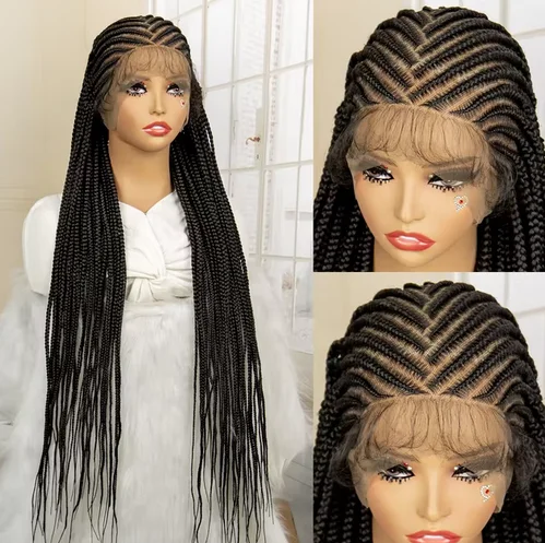 Synthetic Cornrow Braided Wig for Women Full Lace Box Braid Wig with Baby Hair 36 Inch Transparent Lace Back Knotless Braids Wig