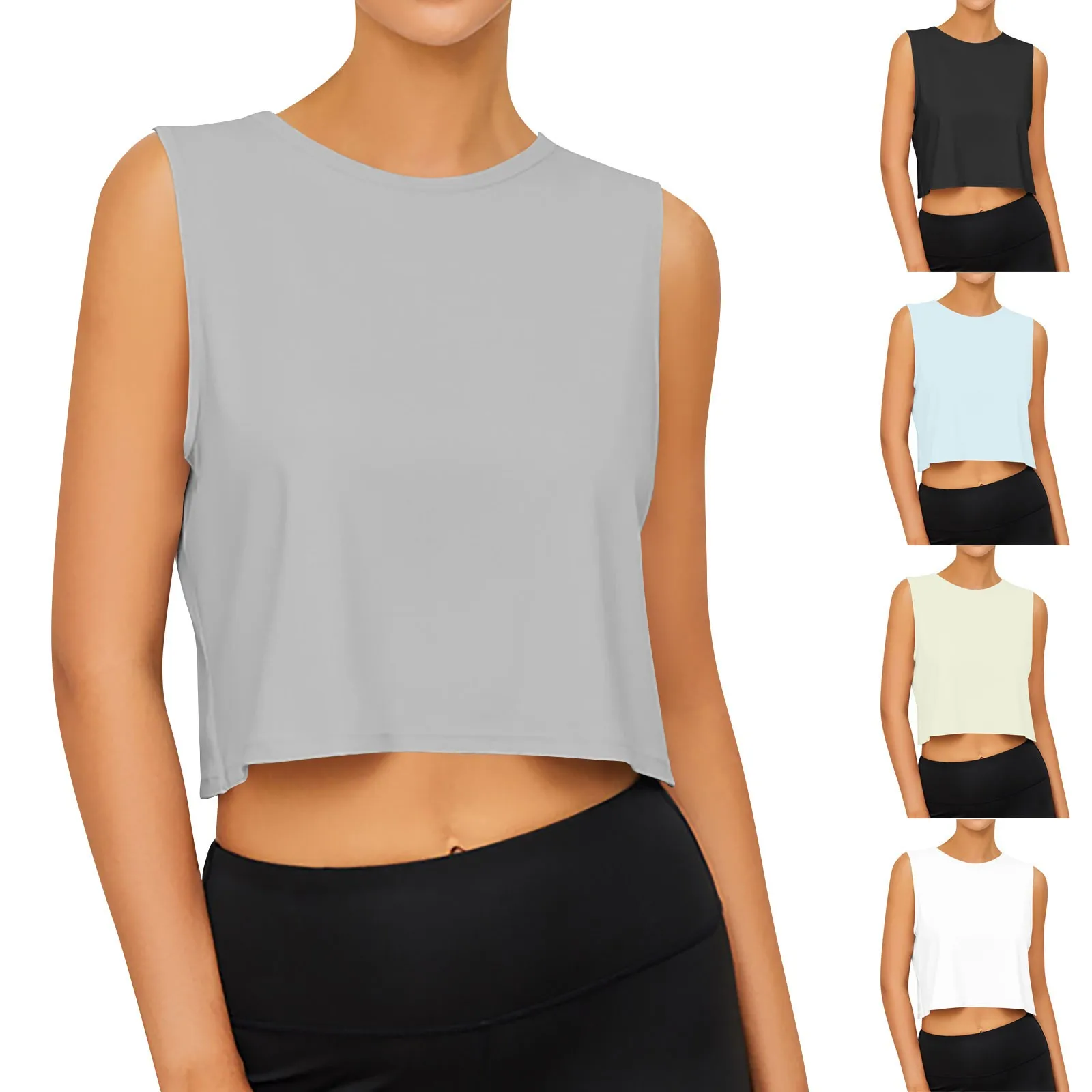 Basic Soft and Comfortable Sleeveless Fitness Yoga Tops Workout Cool Running Short Tank Tops Casual Loose Clothes