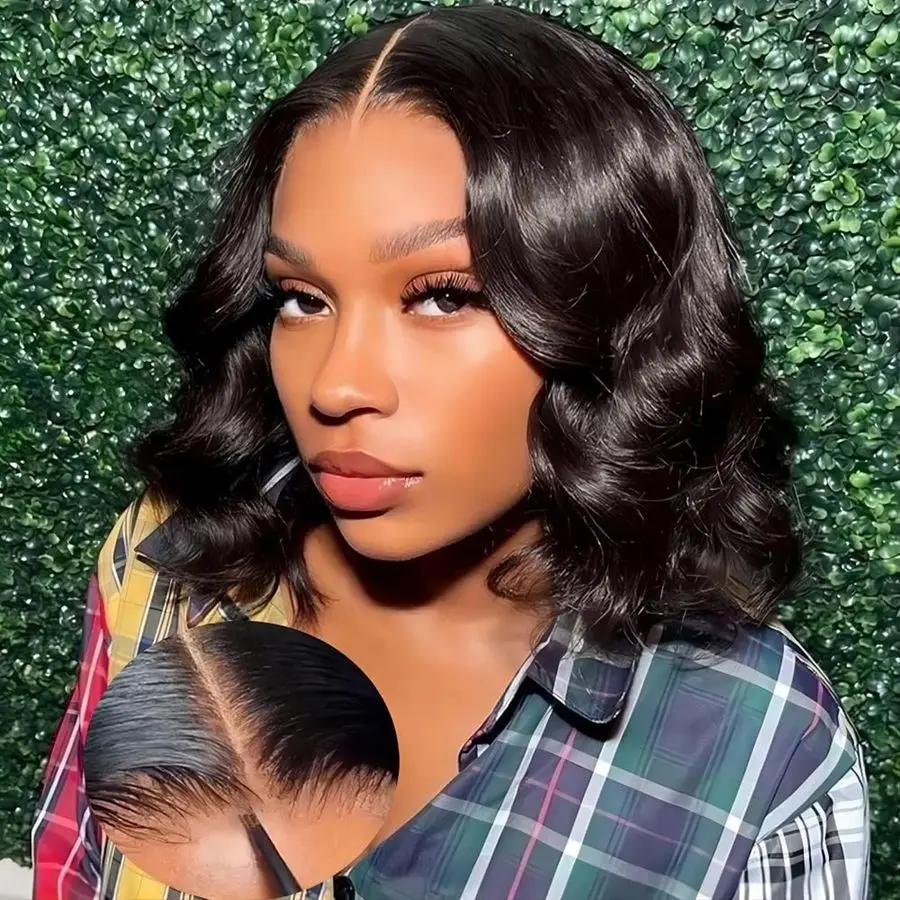 

Wear and Go Glueless Wigs Human Hair Pre Plucked Pre Cut Short Bob Body Wave Lace Front Wigs Human Hair for Women Upgraded Gluel