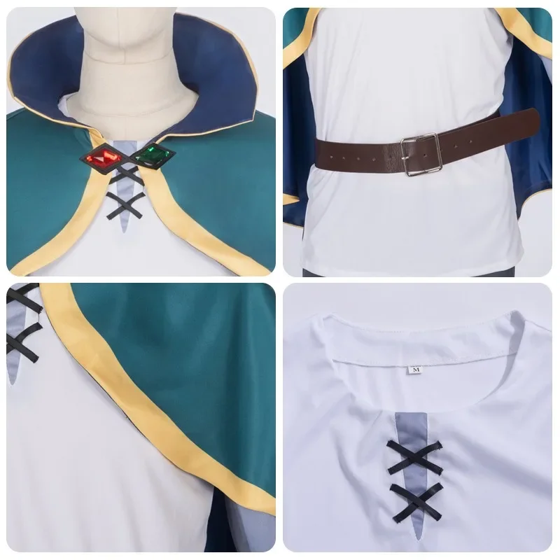 Anime KonoSuba Kazuma Satou Cosplay Costume Green Cloak Shirt Pants Belt Full Set Halloween Carnival Party Role Play Outfit - view 5