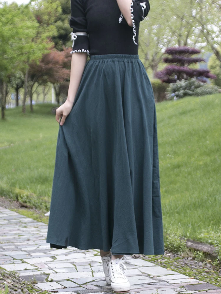 Cotton Linen Women Medieval Skirt Fashion Dubai Turkey Solid Retro Eid Style Skirt Muslim Maxi Long Skirt Spring Summer 2022