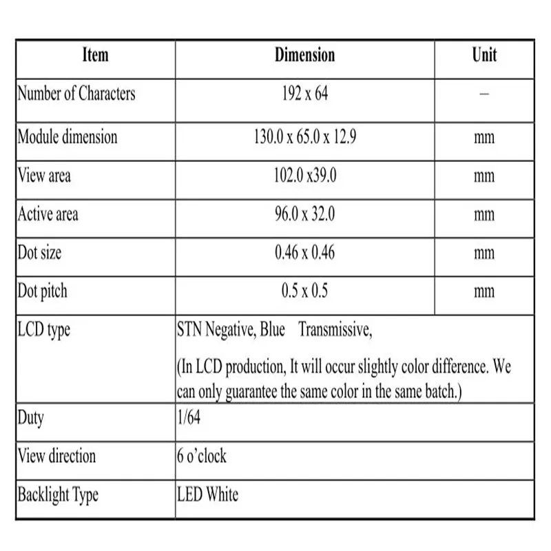 

CGX19264A-TMI-T#N is a monochrome 192x64 graphic LCD blue display module ,AA size of 130x65 mm
