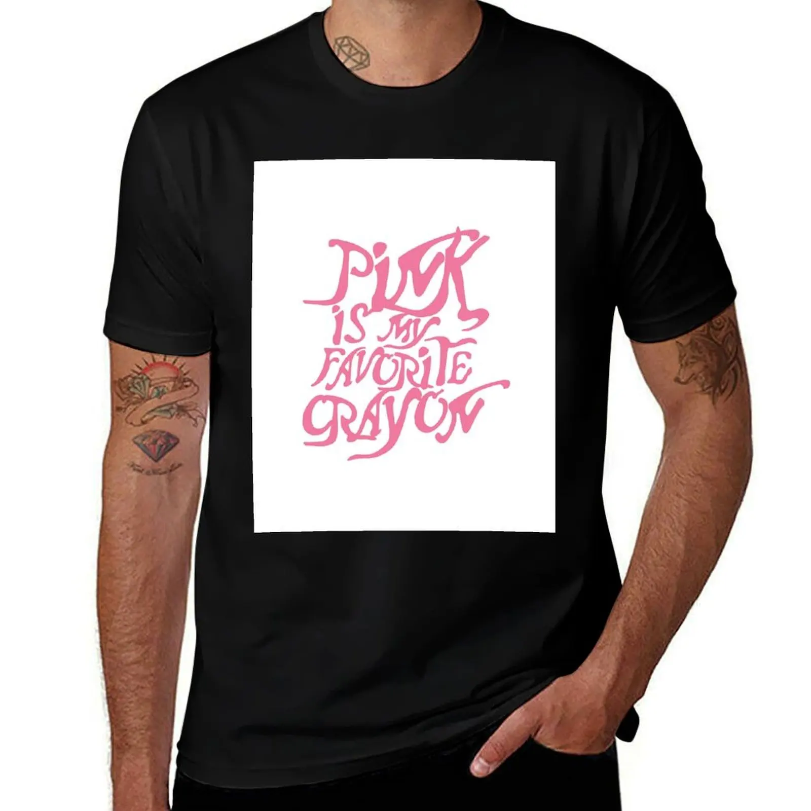 

Pink is my favorite crayon T-Shirt summer clothes graphics tops plain white t shirts men