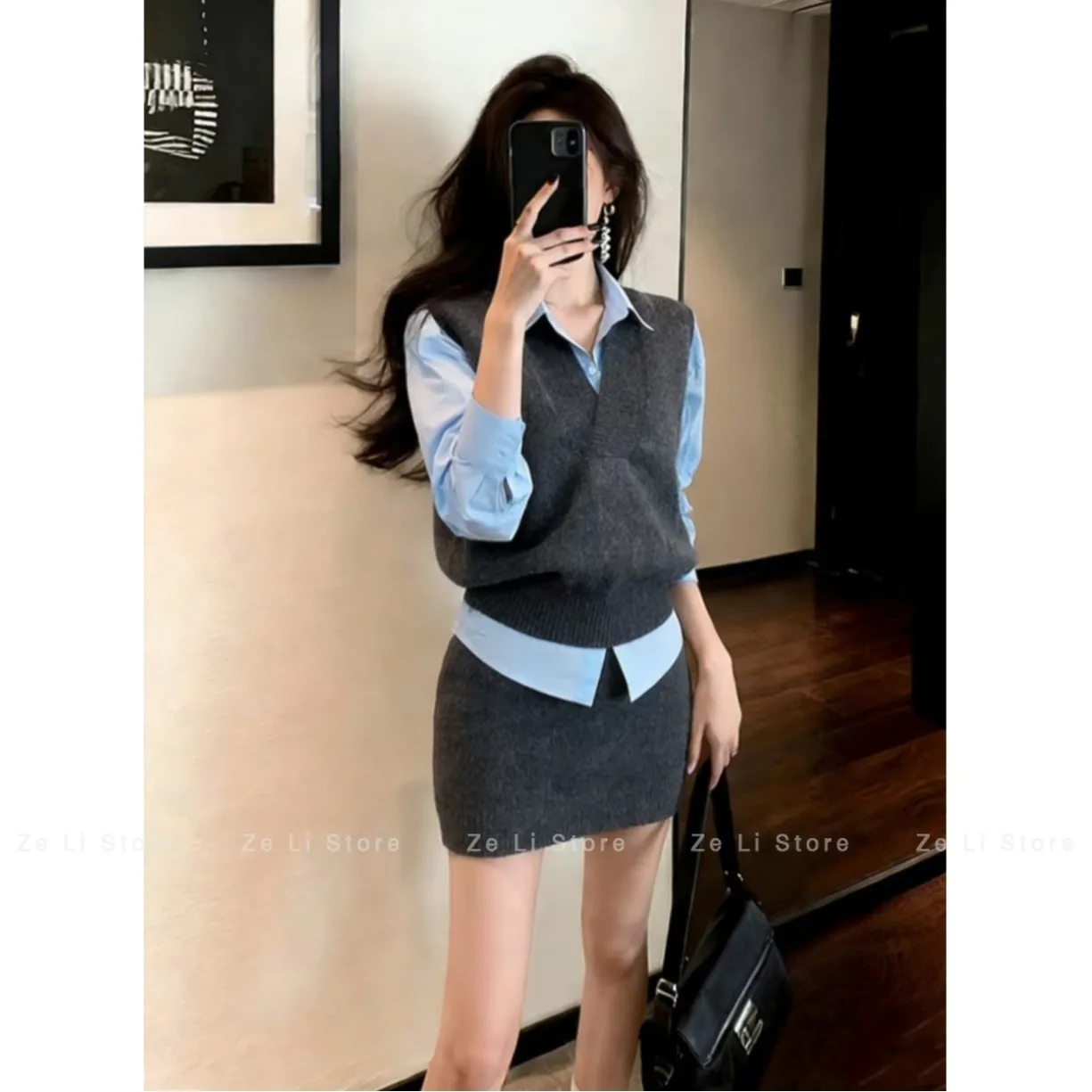 Knitted Vest Jacket Skirt Women's Autumn and Winter 2026 New Foreign Style Outer Wear This Year's Popular Three-piece Set