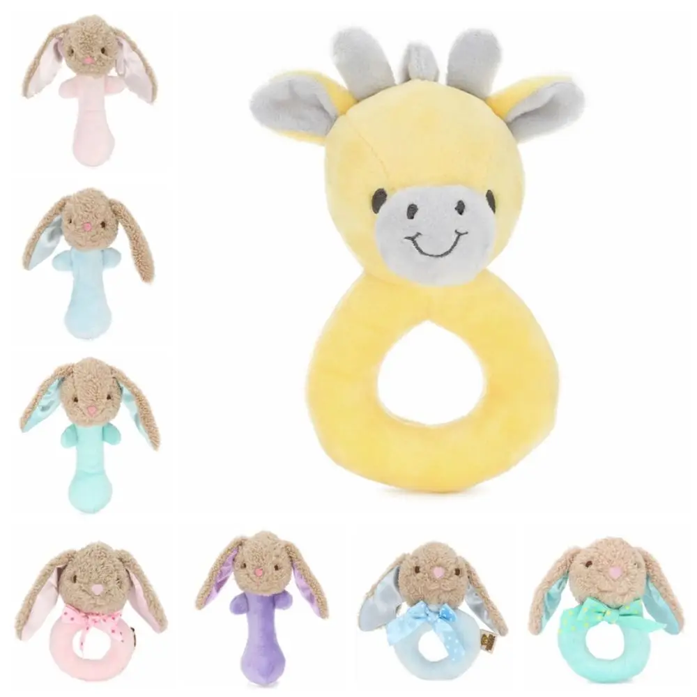 Jouet de hochet en bois d'ours de bande dessinée pour bébé, lapin anti-perte, clochette, silicone, gomme d'avocat, anneaux en bois, cadeau d'anniversaire