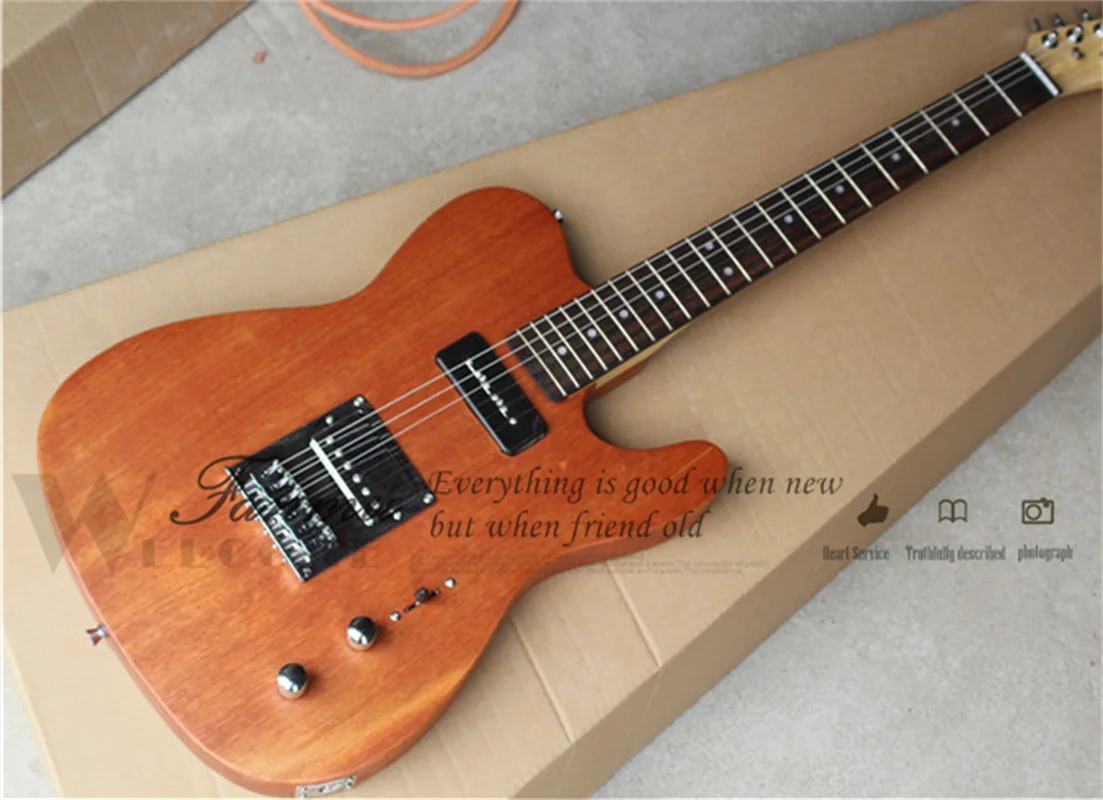 

Matte Brown Guitar Tel Guitar Mahogany Body Maple Neck Rosewood Fingerboard P90 Pickup Strings Though Body