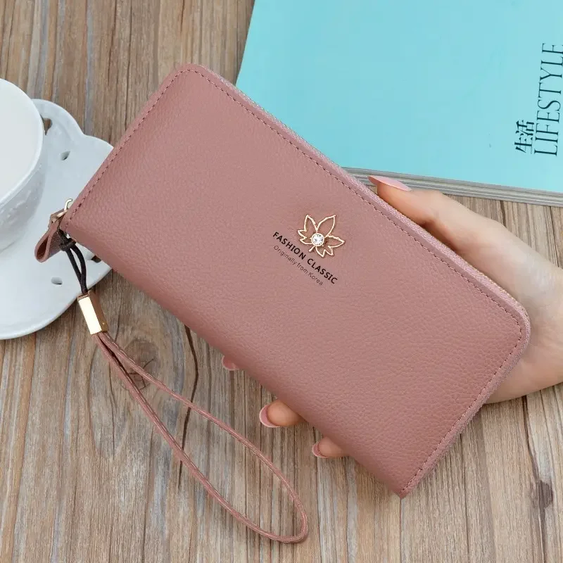 Dompet Kartu Kulit Desain Fashion, Dapat Diukir Nama, Dompet Panjang Wanita dengan Ritsleting, Hadiah Hari Ibu yang Penuh Perhatian