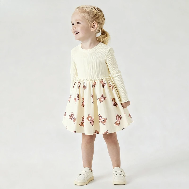 

Girls' Princess Dress Autumn and Winter New Medium and Small Children's Foreign Style Dress Round Neck Long Sleeve Adorable