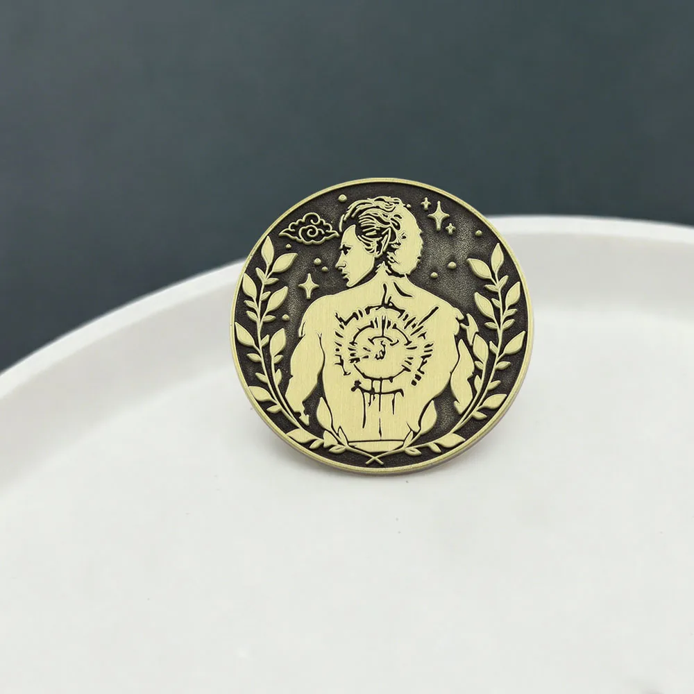 Cartoon Game Character Brooch Retro Gold Metal Badge Laurel Leaf Loop Design Lapel Pin Game Periphery Backpack Decoration Gift