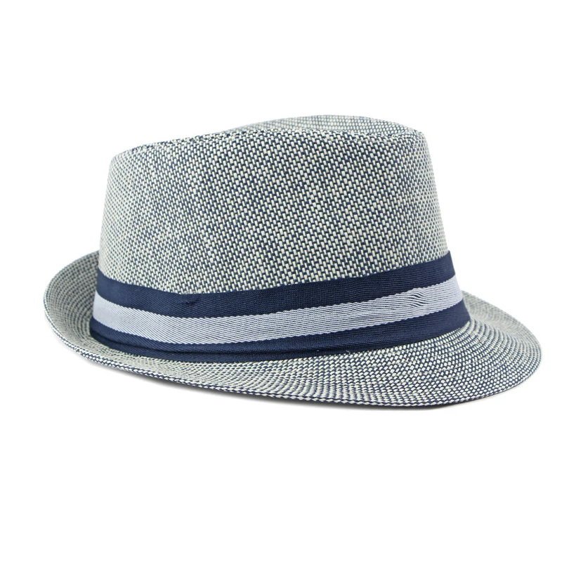 Men\'s Summer Straw Jazz Hat with Contrast Band and Small Brim Panama Style Sun Cap 56-58cm Travel