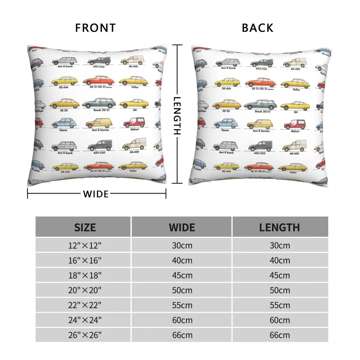 CITROEN RANGE DS 2CV Square Pillowcase Polyester Linen Velvet Printed Zip Decorative Car Cushion Cover