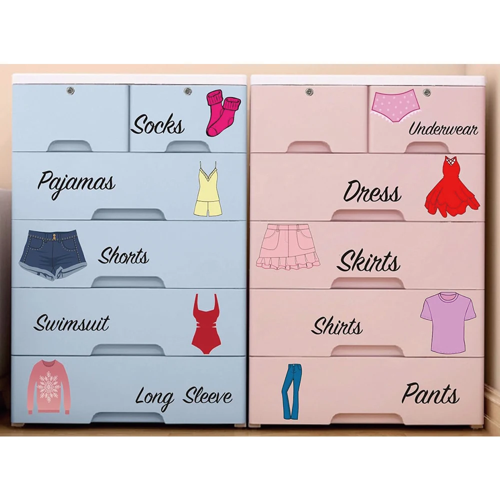 Dresser Clothing stikers Decals Girl Dresser Labels for Bedroom Decor Drawer Organizing Stickers