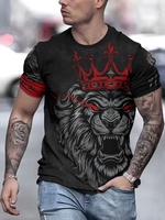 New Summer Daily Casual Men's Short-sleeved Top New Outdoor Sports Men's Loose T-shirt Urban Street 3D Lion Print Men's T-shirt