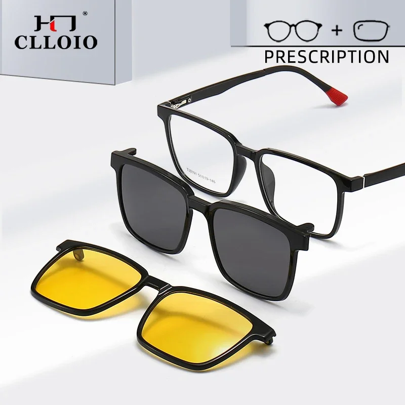 CLLOIO Flip-up Magnetic Clip-on Prescription Glasses Men Women TR90 Polarised Myopia Sunglasses Night Vision Reading Glasses