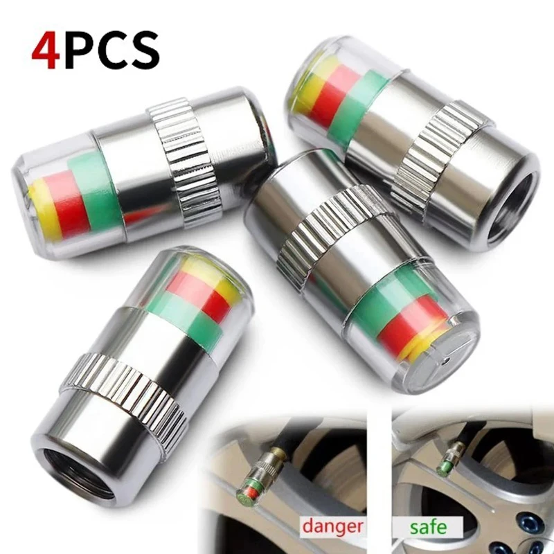 4Pcs Car Tire Pressure Gauge Caps 2.4 Bar Sensor Indicator Alert Monitoring Tool Tyre Air Pressure Gauge for Vehicle Safety