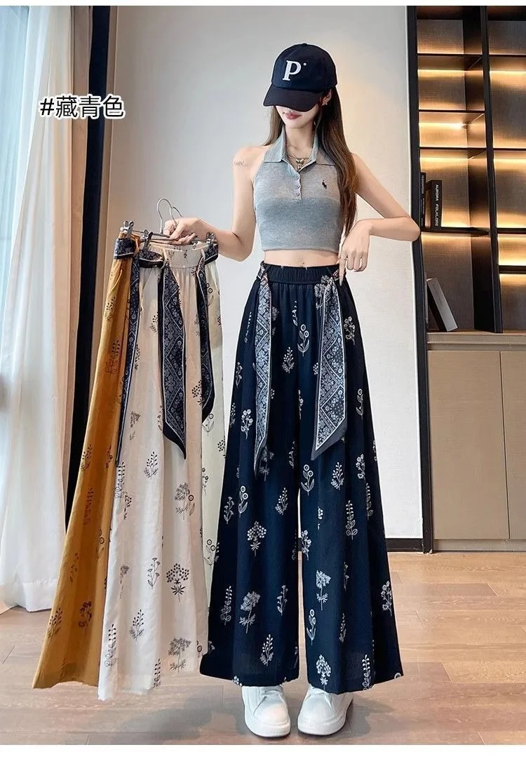 Damen Kurze Hose mit Blumenmuster im Retro-Stil, Schnürung, Slim Fit, Weites Bein, Lockerer Lazy-Style, Modische Freizeithose – Detail 14