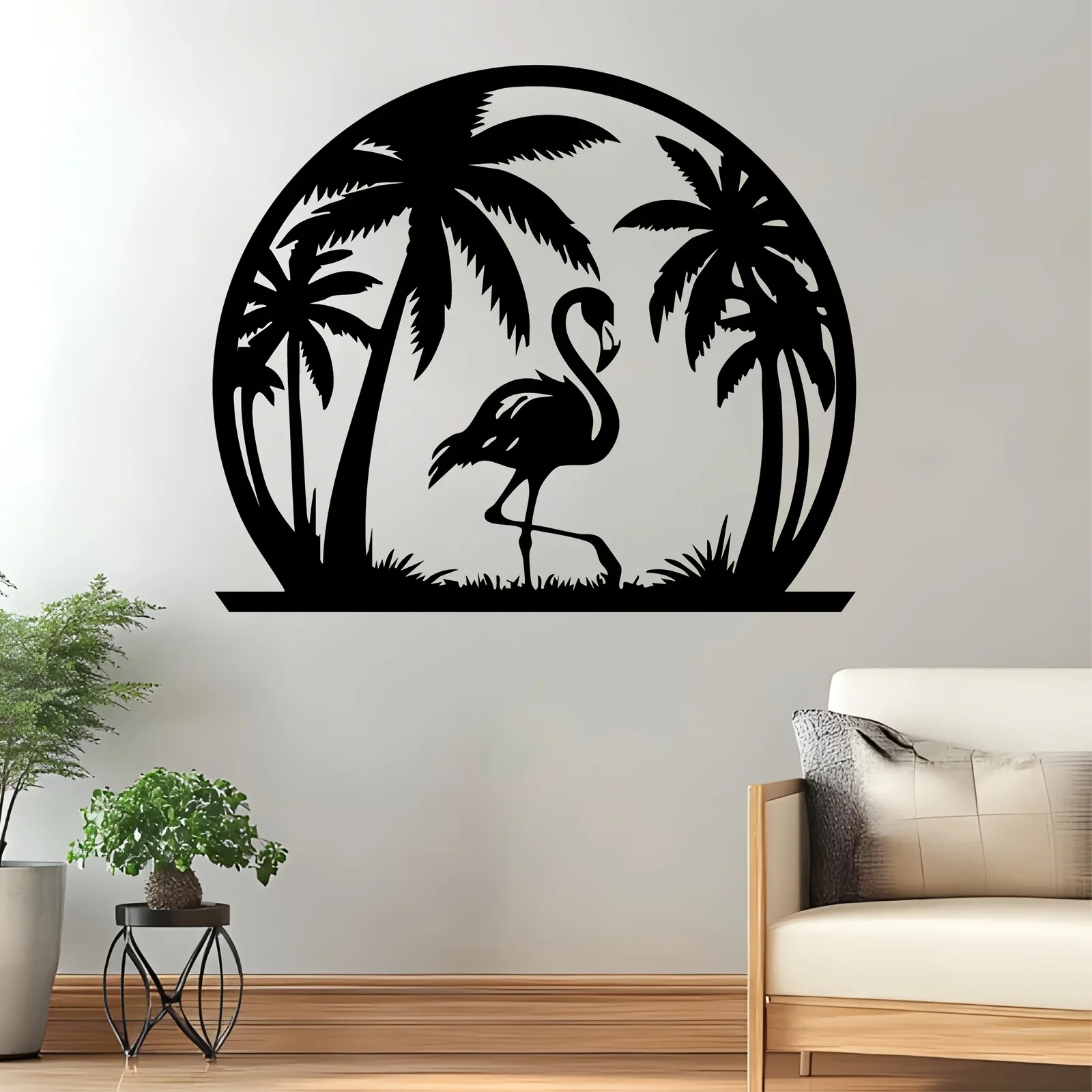 Flamingo & Palm Tree Metal Wall Art, Weather‑Resistant Patio Garden Decor, Summer Backyard Gift